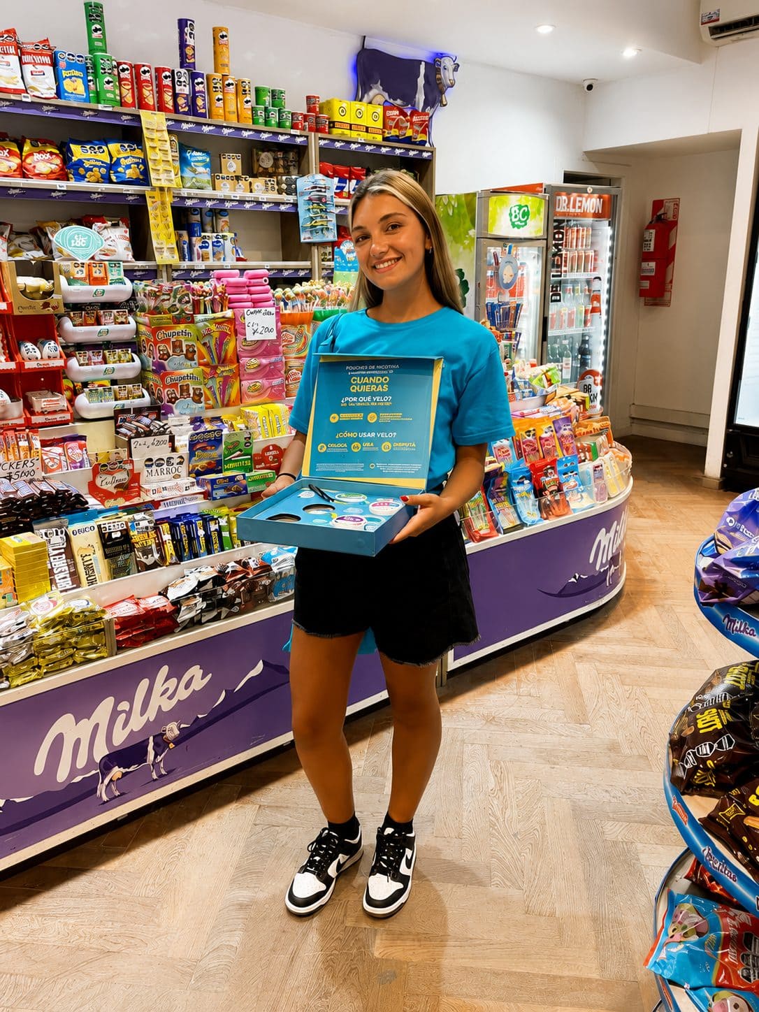 Promotora con uniforme de marca en un punto de venta